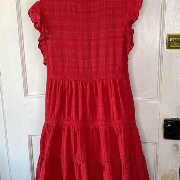 Knox Rose Red Tiered Boho Crochet Lace Baby Doll Mini Dress - Picture 7 of 14